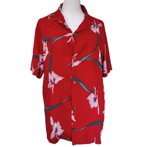 Vintage Other - Vintage Hawaiian Shirt 1970s Red White Floral Genuine Made in Hawaii Size Medium